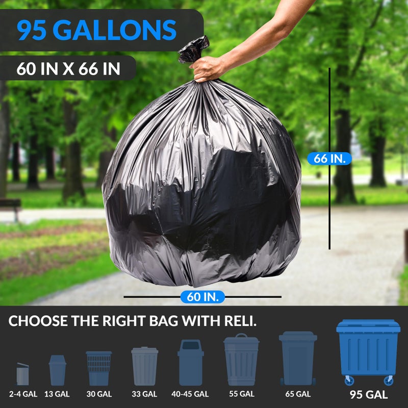 Reli. 95 Trash Bags Heavy Duty | 30 Trash Bags | Super Sizeable for Serious Garbage Cleanup (Black) - Image 2